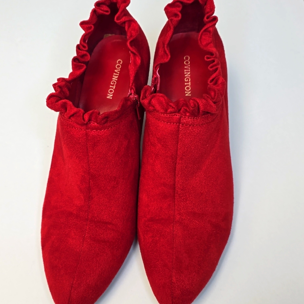 Red Ruffled Top Ankle Boots - Picture 5 of 5